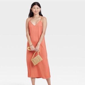 a new day orange satin tank midi slip dress
